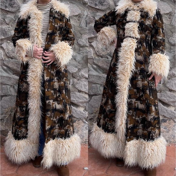 ILGWU Union Made | Rare Vintage 60s 70s Tapestry Penny Lane Duster Fur Coat - Picture 6 of 15